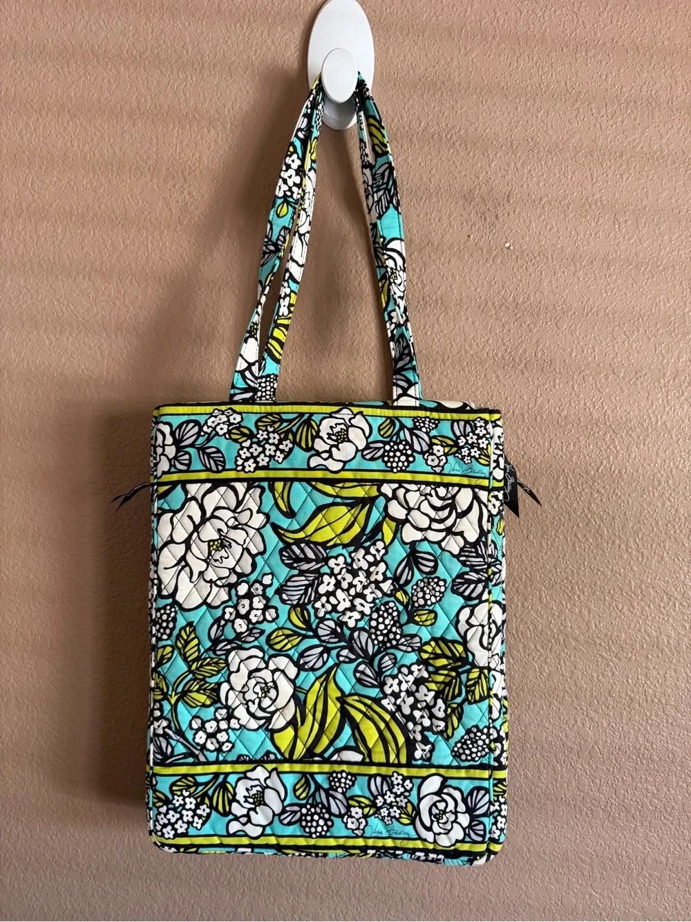 Vera Bradley Island Blooms Laptop Travel Quilted Tote with Lime Accents NWT